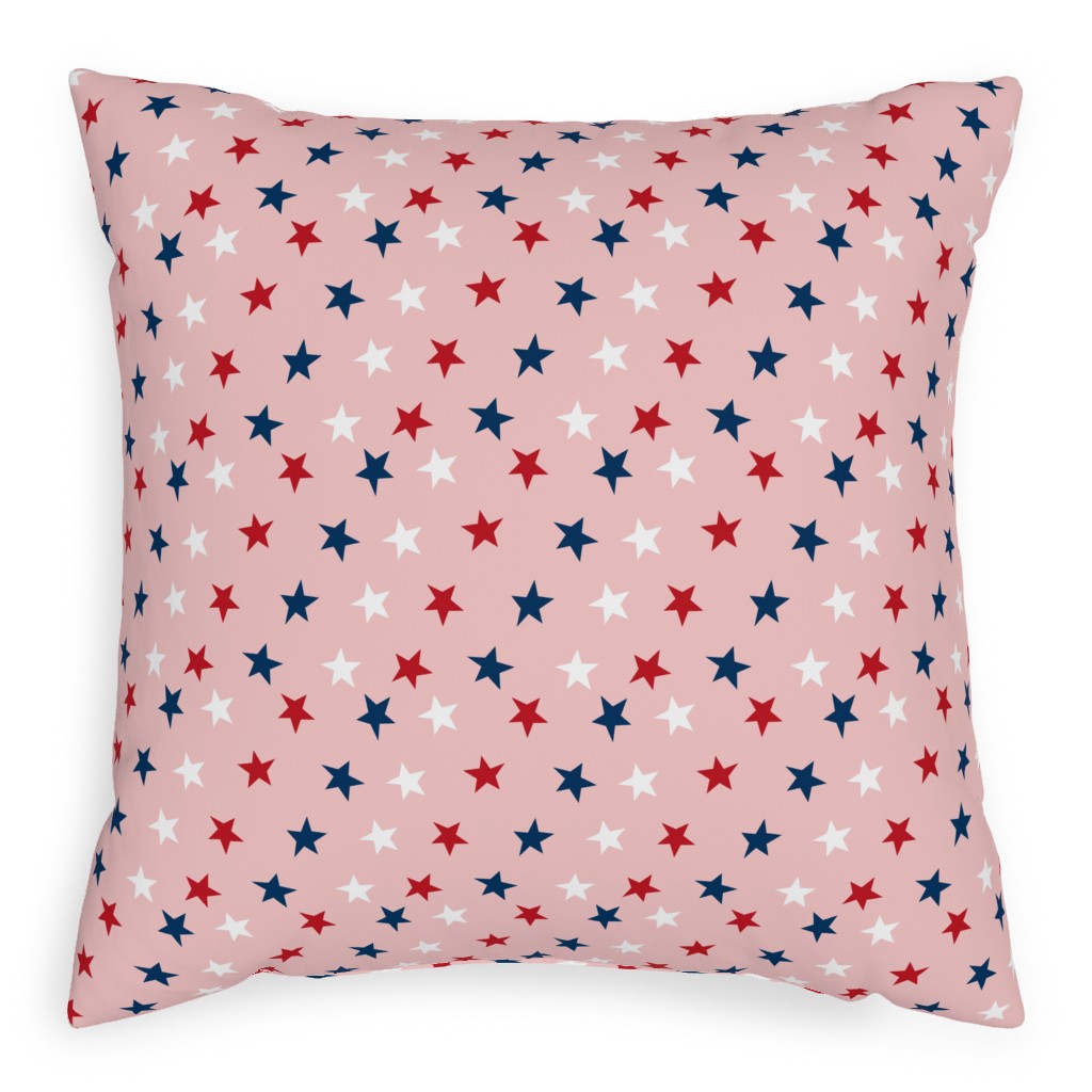 Patriotic Stars Pillow, Woven, White, 20x20, Double Sided, Pink, Bright Pink