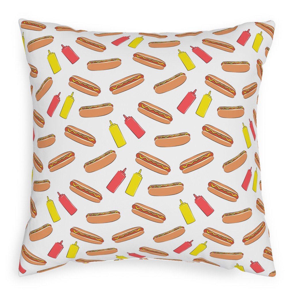 Hot Dogs Ketchup and Mustard - Multicolor Pillow, Woven, White, 20x20, Double Sided, Beige