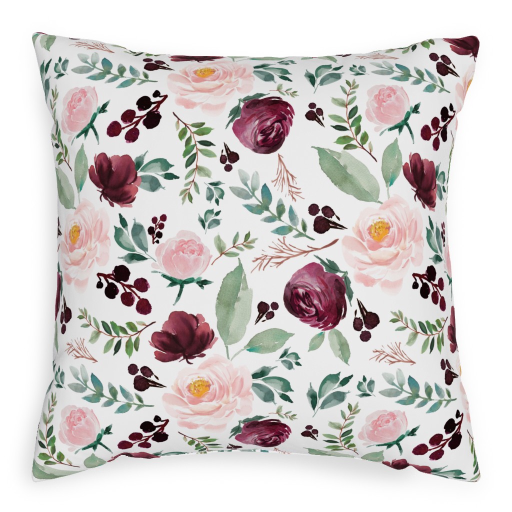 Wild At Heart Florals on White Pillow, Woven, White, 20x20, Double Sided, Pink, Bright Pink