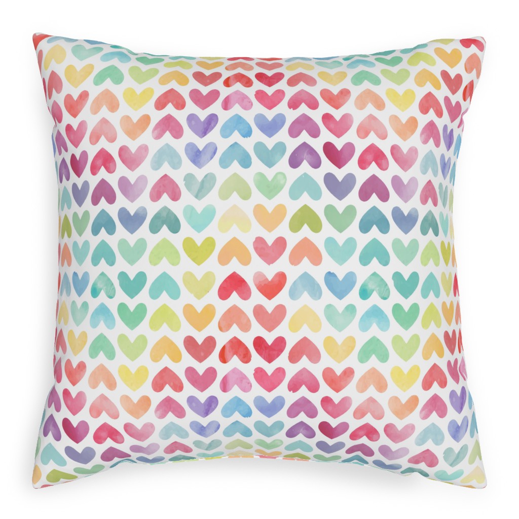 Rainbow Hearts - Multi Pillow, Woven, White, 20x20, Double Sided, Multicolor