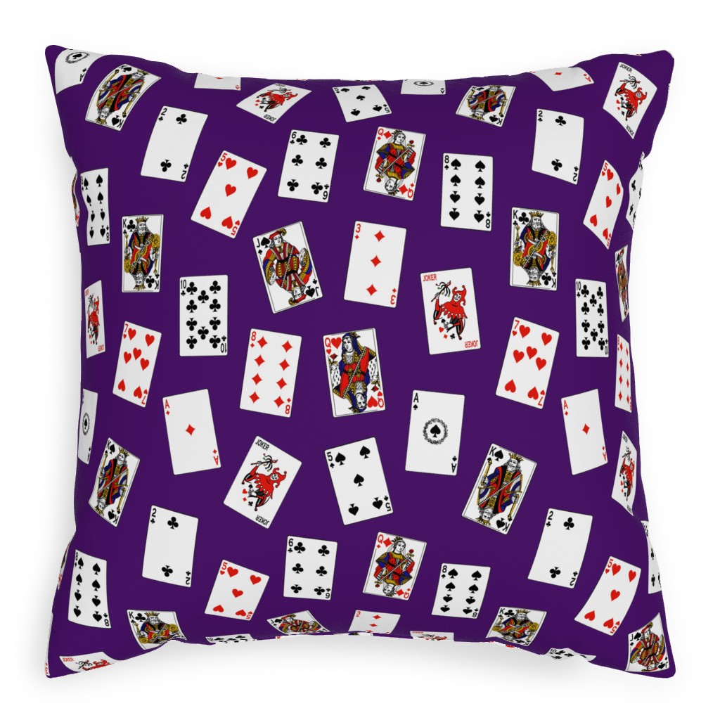 Scattered Playing Cards Pillow, Woven, White, 20x20, Double Sided, Purple, Purple