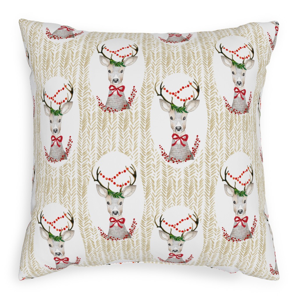 Holiday Fancy Deer Pillow, Woven, White, 20x20, Double Sided, Multicolor