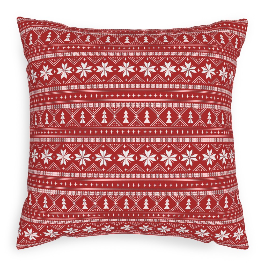 Nordic Sweater - Red Pillow, Woven, White, 20x20, Double Sided, Red, Red