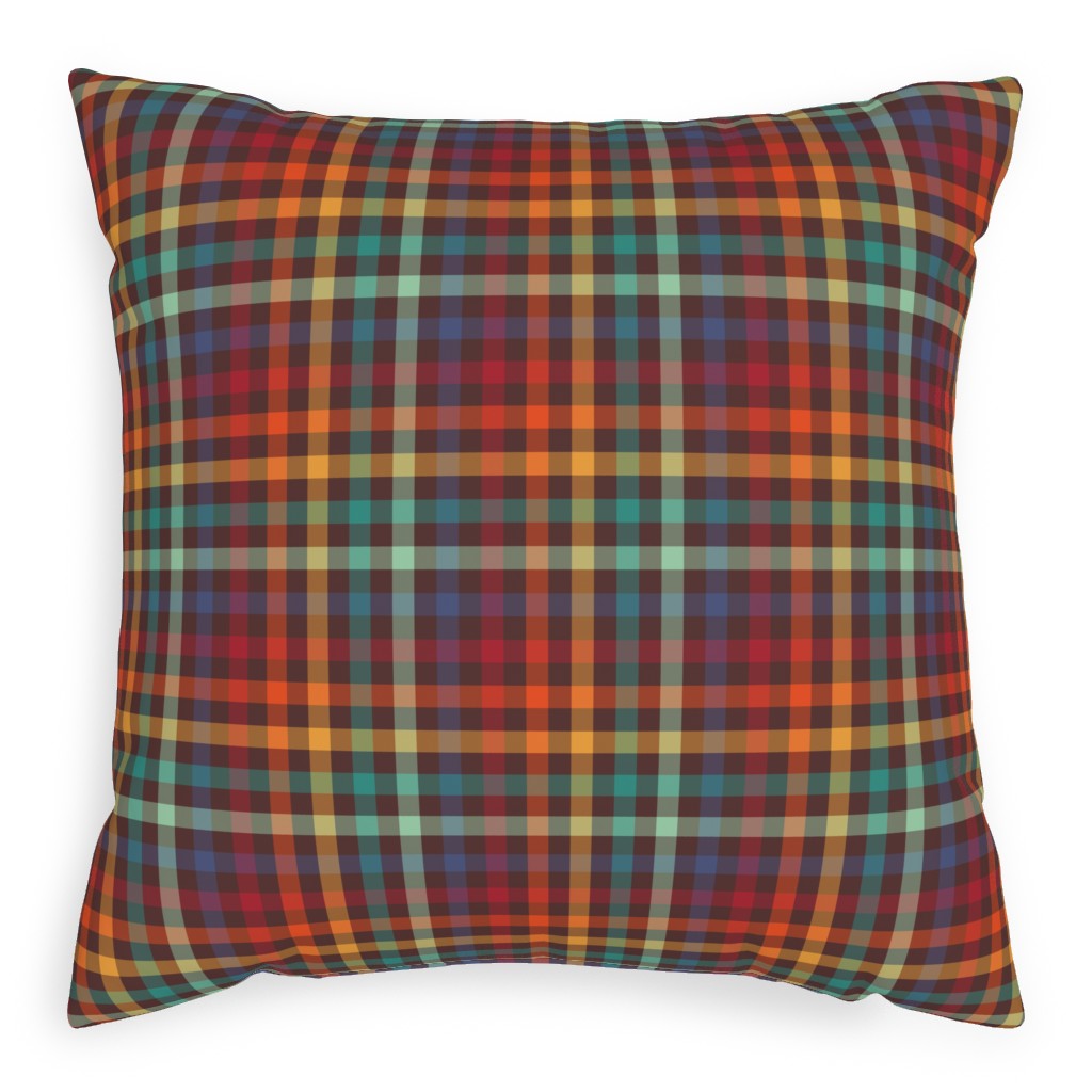 Retro Rainbow Plaid Pillow, Woven, White, 20x20, Double Sided, Multicolor