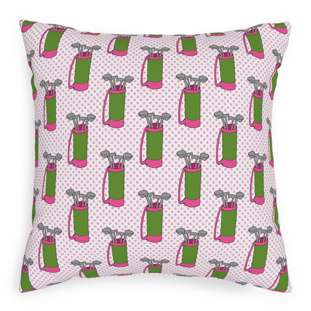 Golf Club Pattern - Green and Pink Pillow, Woven, White, 20x20, Double Sided, Pink