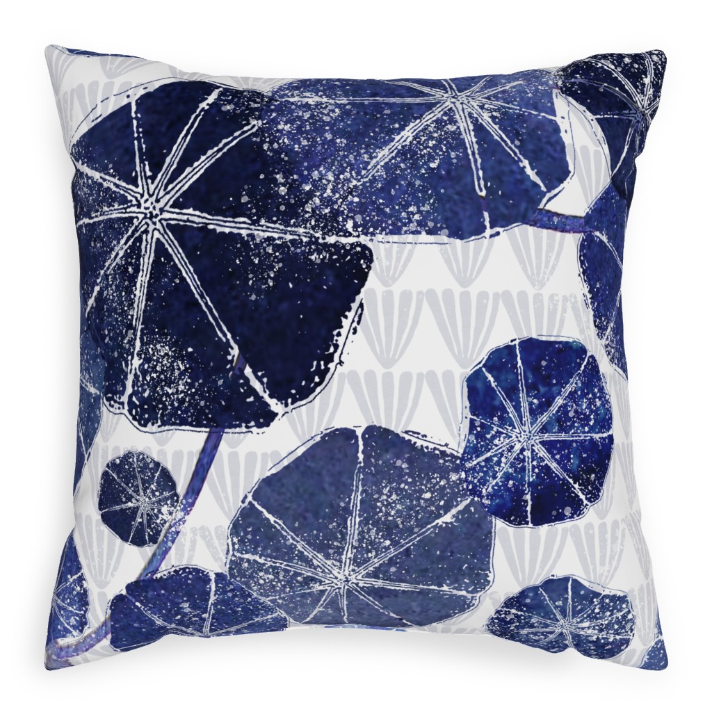 Art Deco Inspired Leaves - Blue Pillow, Woven, White, 20x20, Double Sided, Blue