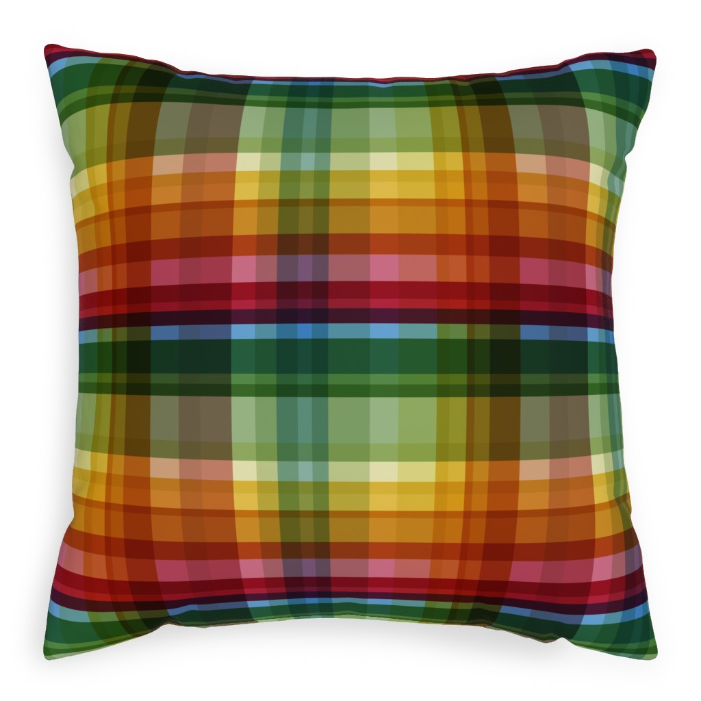 Gingham Rainbow Check Pillow, Woven, White, 20x20, Double Sided, Multicolor