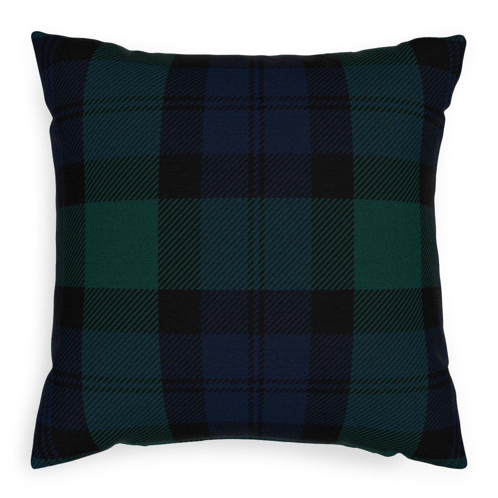 Blackwatch Tartan - Black Pillow, Woven, White, 20x20, Double Sided, Black, Black