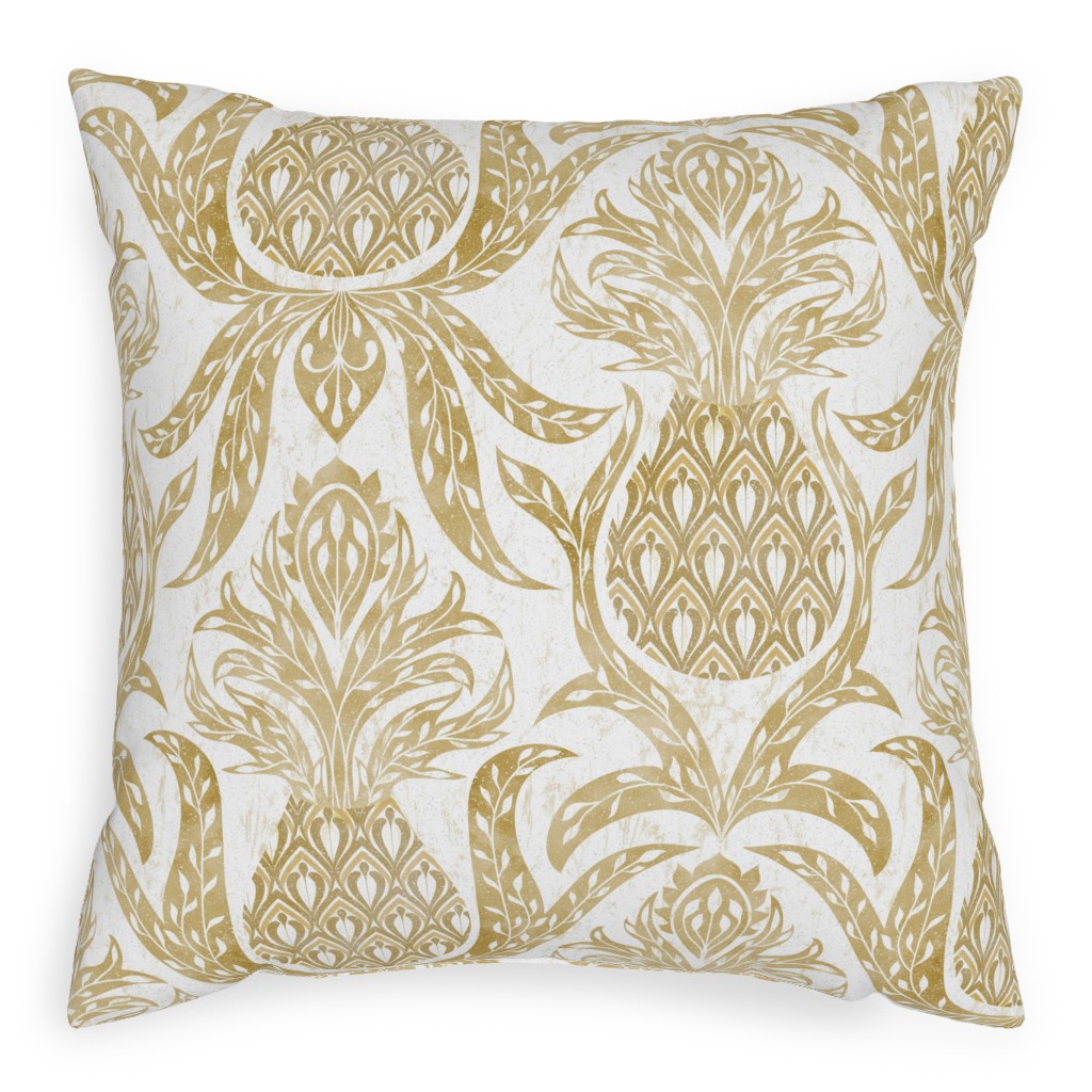 Welcome Pineapple - Gold Pillow, Woven, White, 20x20, Double Sided, Yellow
