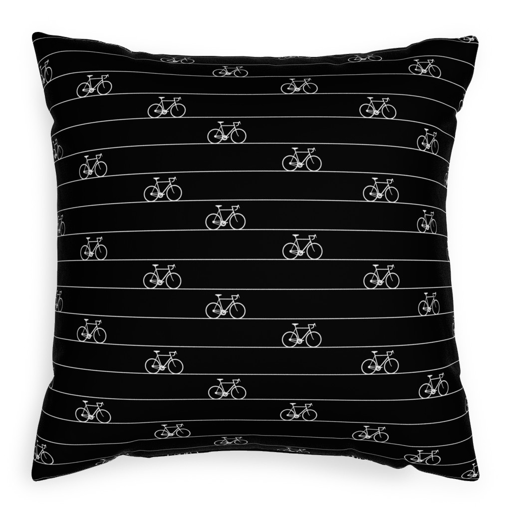 Biking Pillow, Woven, White, 20x20, Double Sided, Black, Black