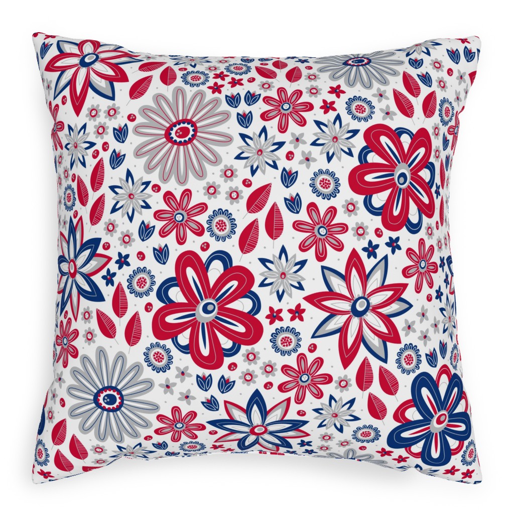 Bohemian Fields - Red, White and Blue Pillow, Woven, White, 20x20, Double Sided, Red