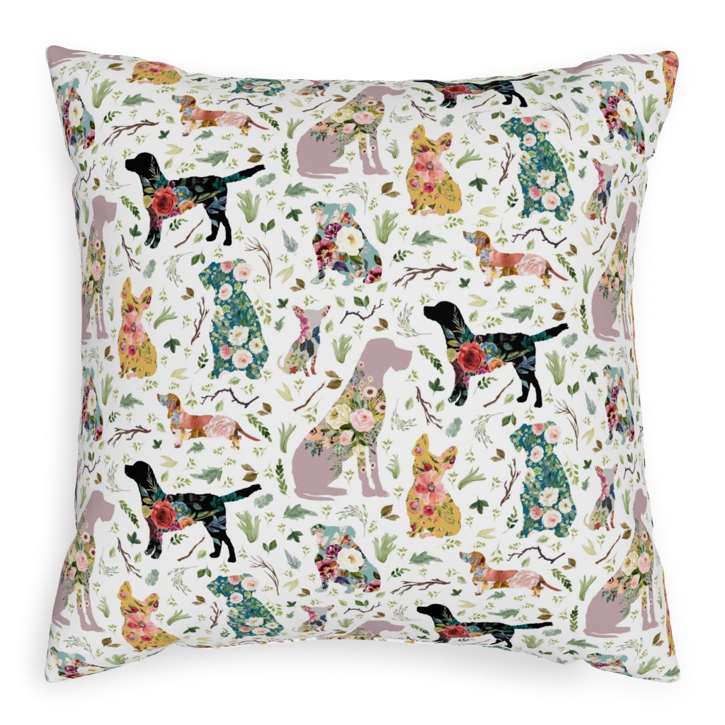 Patchwork Dogs - Multi Pillow, Woven, White, 20x20, Double Sided, Multicolor