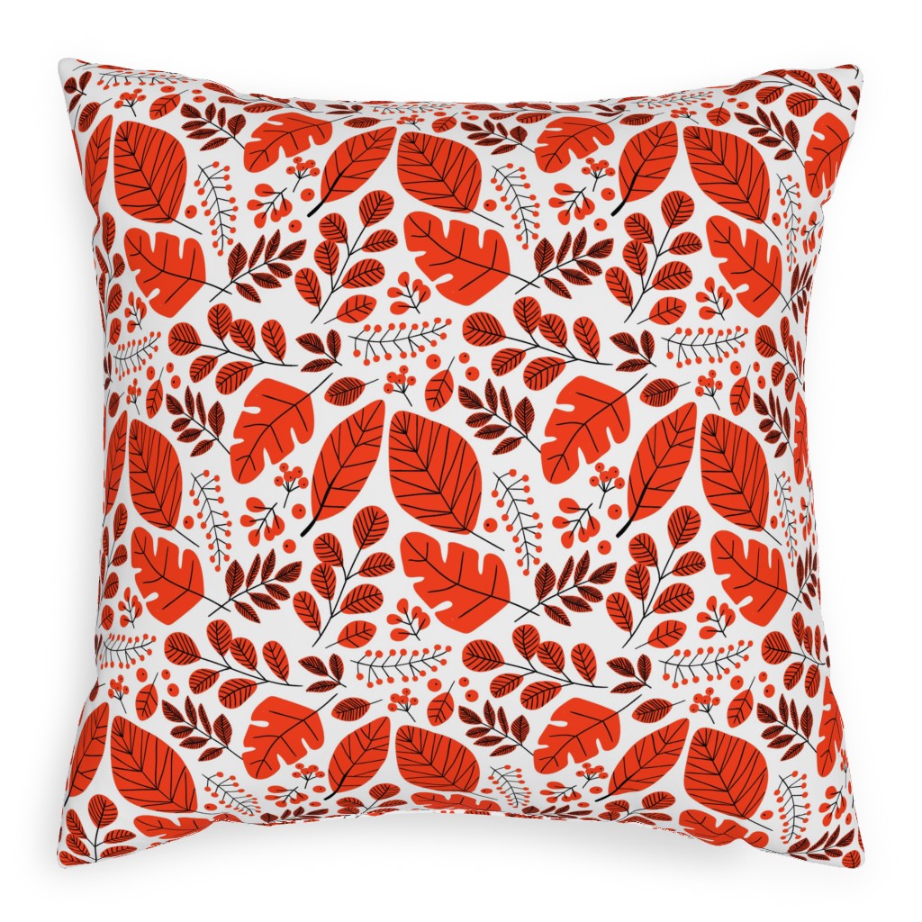 Red Leaves Pillow, Woven, White, 20x20, Double Sided, Red, Red