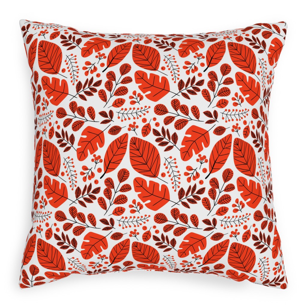 Red Leaves Pillow, Woven, White, 20x20, Double Sided, Red