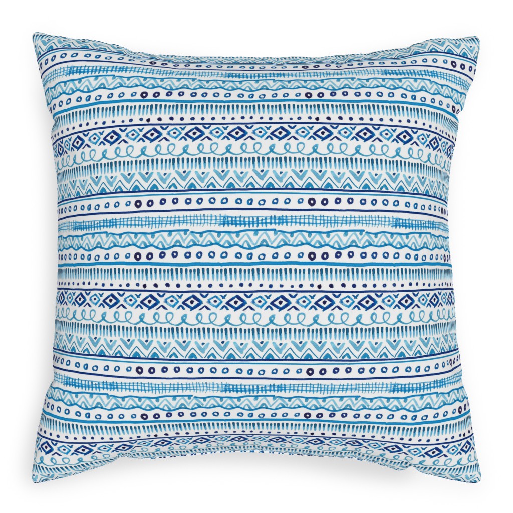 Painted Stripe - Blue Pillow, Woven, White, 20x20, Double Sided, Blue