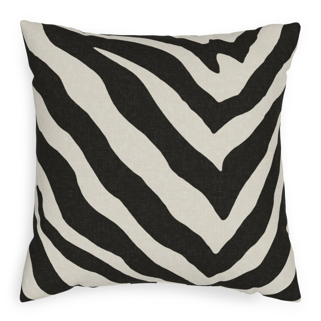 Zebra Pattern Pillow, Woven, White, 20x20, Double Sided, Black