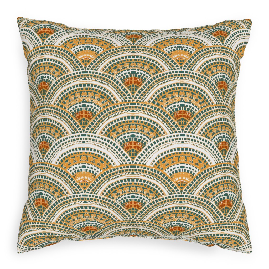 Earthy Fans - Orange Green and Gold Pillow, Woven, White, 20x20, Double Sided, Multicolor