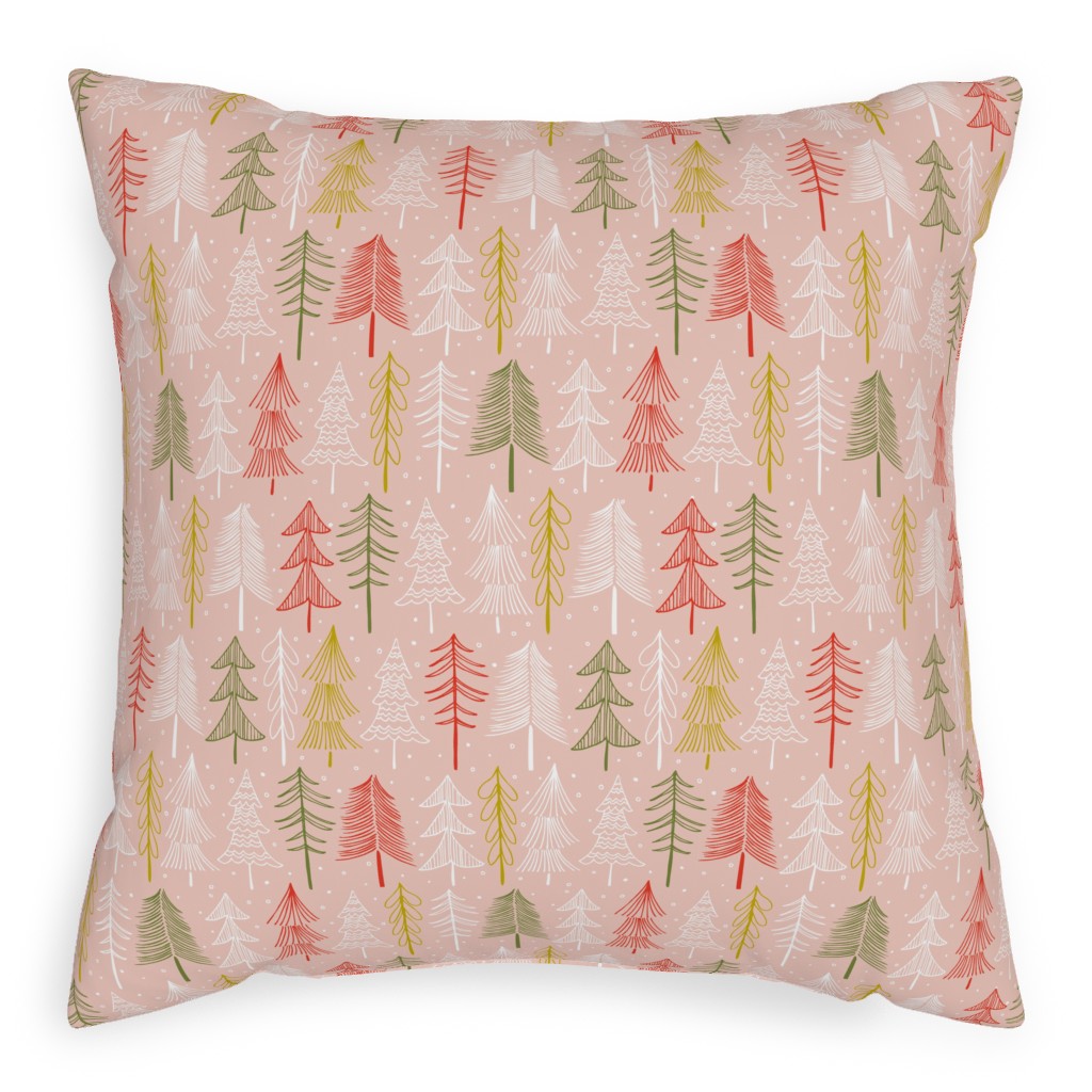 Oh' Christmas Tree Pillow, Woven, White, 20x20, Double Sided, Pink