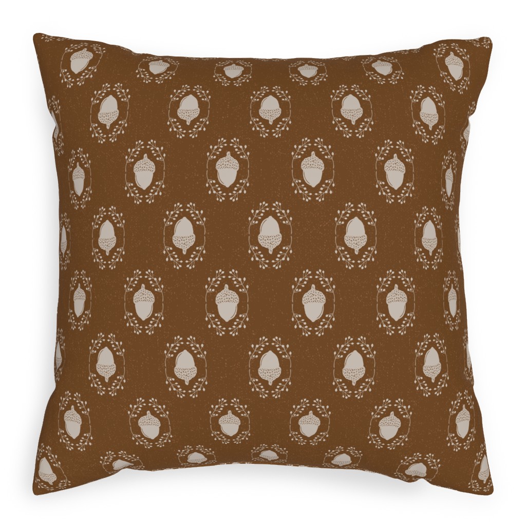 Autumn Acorn Rosehip Textured Damask Pillow, Woven, White, 20x20, Double Sided, Brown