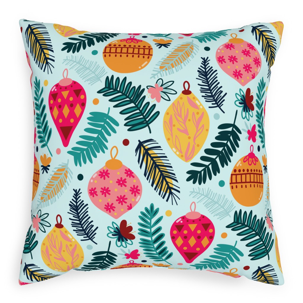 Colorful Christmas - Blue Pillow, Woven, White, 20x20, Double Sided, Multicolor