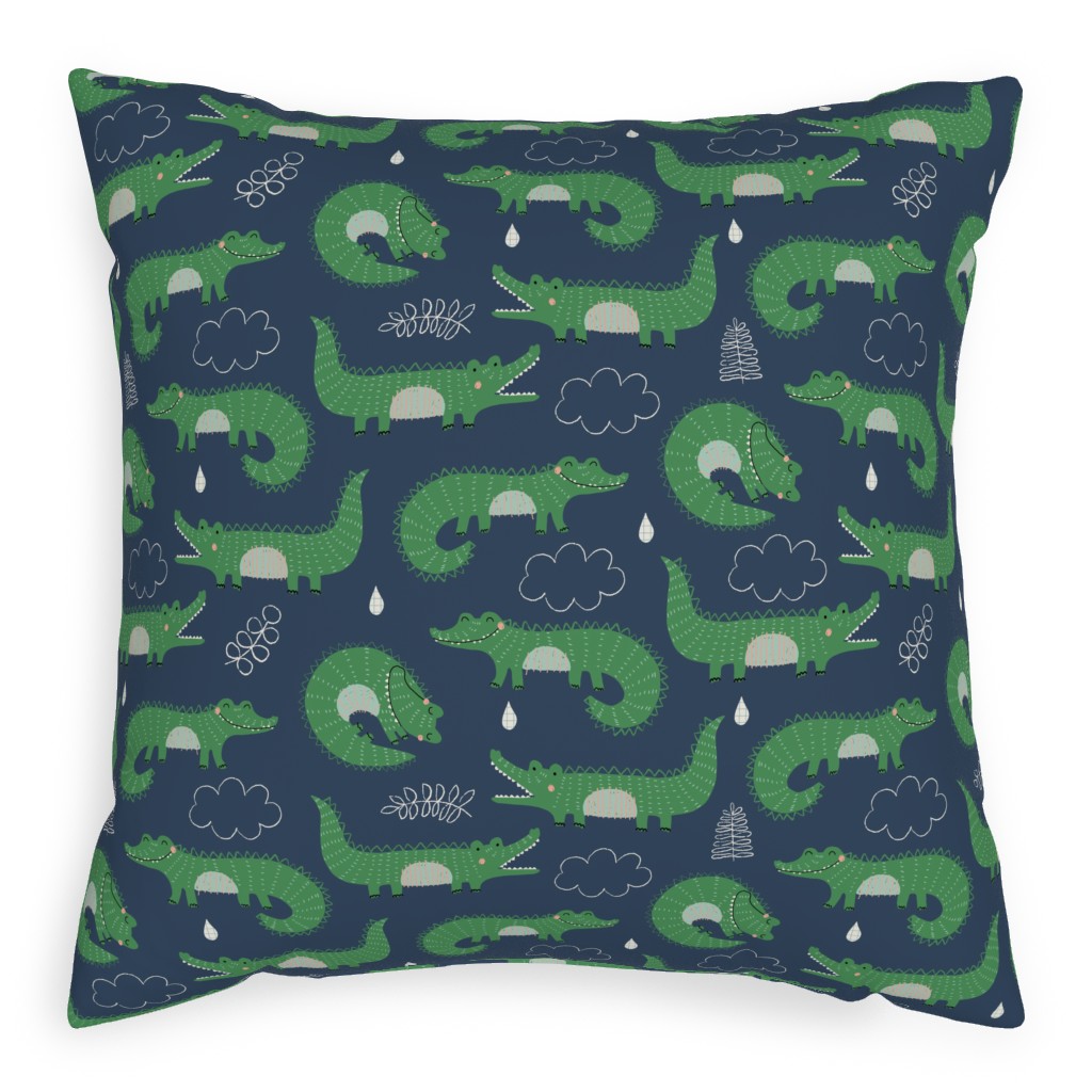 Cute Alligators - Green Pillow, Woven, White, 20x20, Double Sided, Green, Classic Green