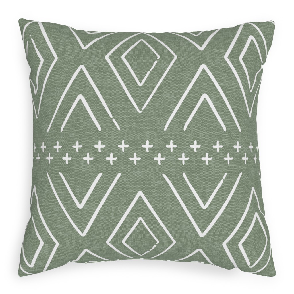 Farmhouse Diamonds Pillow, Woven, White, 20x20, Double Sided, Green, Mantis