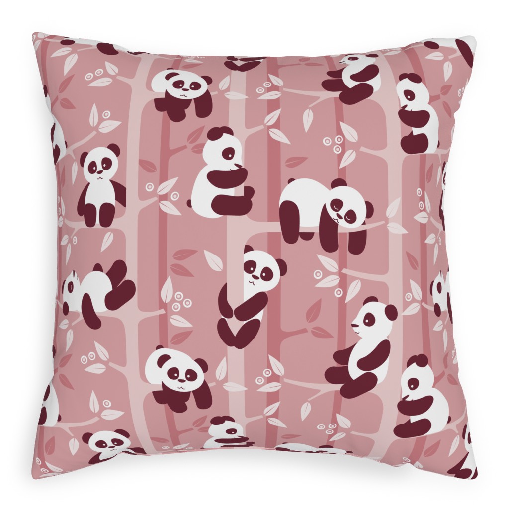 Pandas and Bamboo Pillow, Woven, White, 20x20, Double Sided, Pink, Bubbly Pink