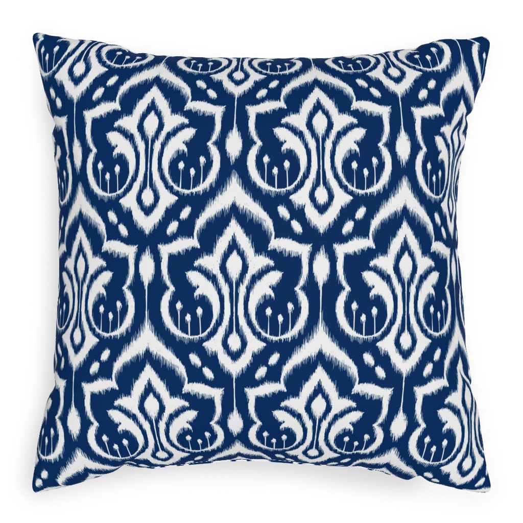 Ikat Damask - Midnight Navy Pillow, Woven, White, 20x20, Double Sided, Blue