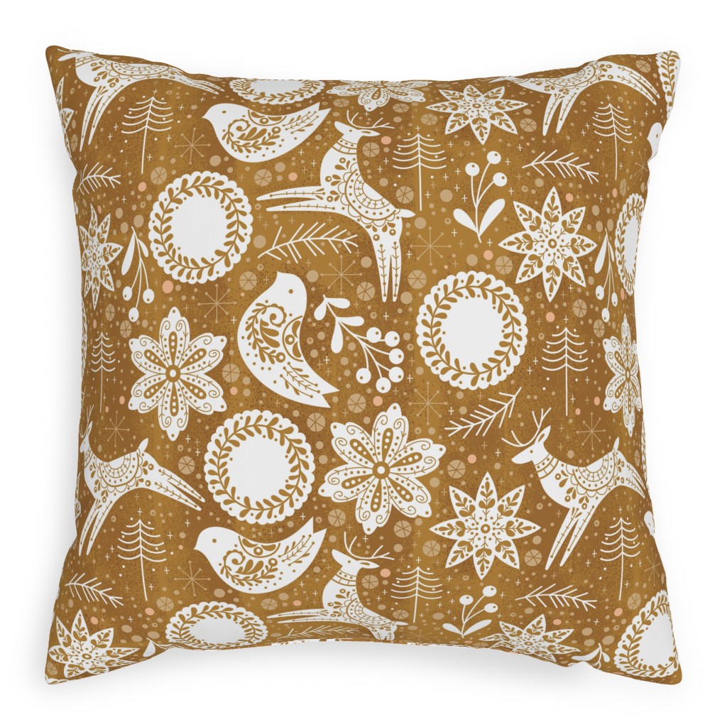 Gingerbread Forest - Brown & White Pillow, Woven, White, 20x20, Double Sided, Brown