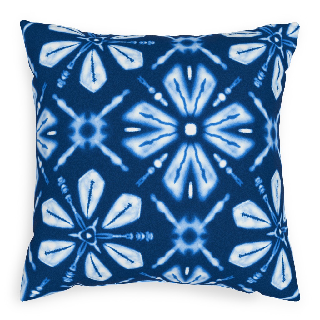 Shibori Flowers Pillow, Woven, White, 20x20, Double Sided, Blue, True Blue