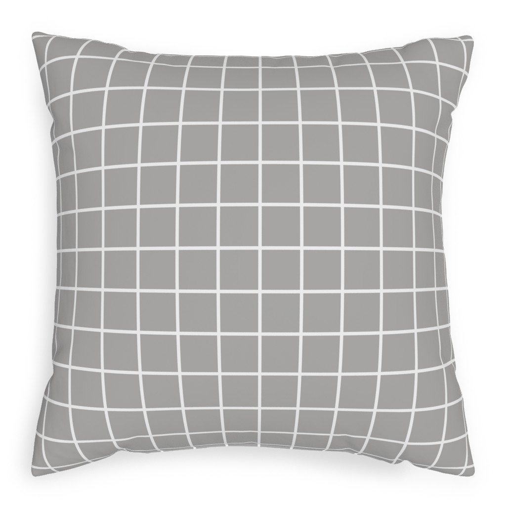 Window Pane Pillow, Woven, White, 20x20, Double Sided, Gray, Stone