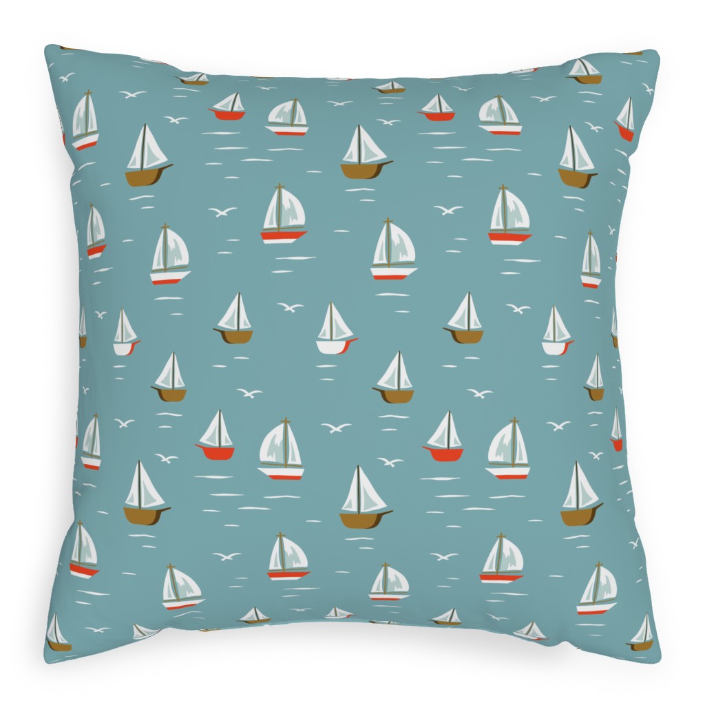 Sailboats Pillow, Woven, White, 20x20, Double Sided, Blue
