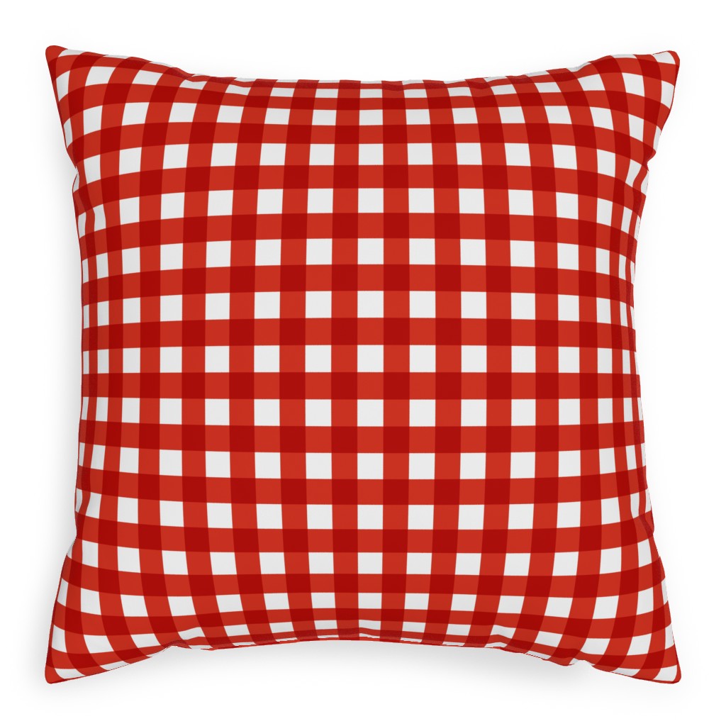 Gingham Plaid Check Pillow, Woven, White, 20x20, Double Sided, Red, Red