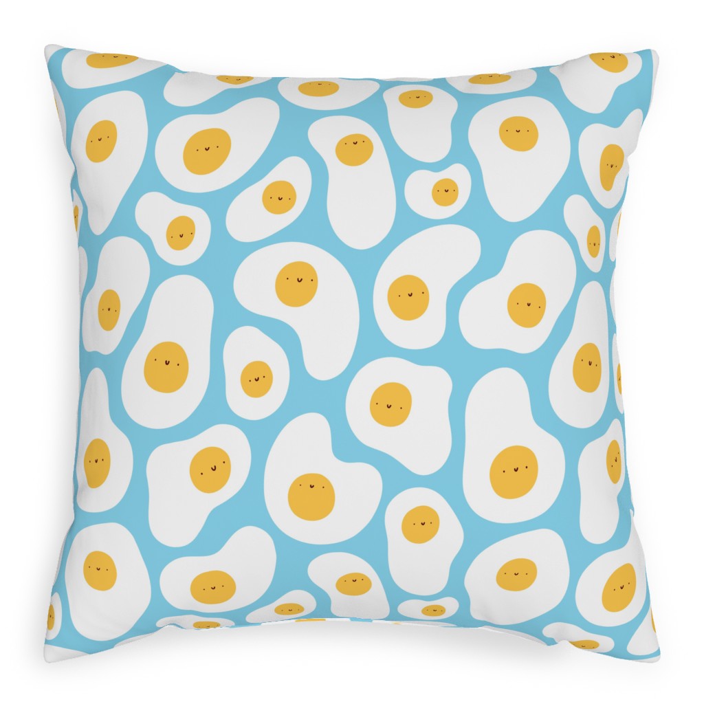 Cute Fried Eggs - Blue Pillow, Woven, White, 20x20, Double Sided, Blue