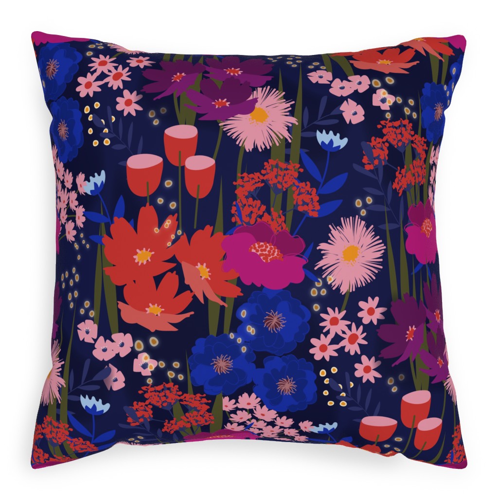 Summer Nights Floral - Dark Pillow, Woven, White, 20x20, Double Sided, Multicolor