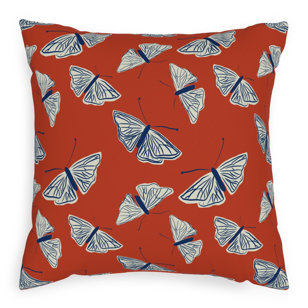 Moths - Rust Pillow, Woven, White, 20x20, Double Sided, Red