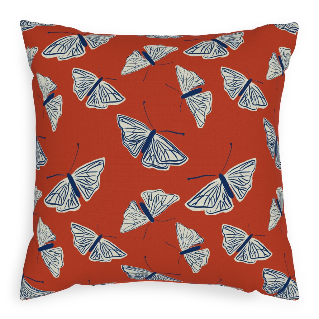 Moths - Rust Pillow, Woven, White, 20x20, Double Sided, Red, Red
