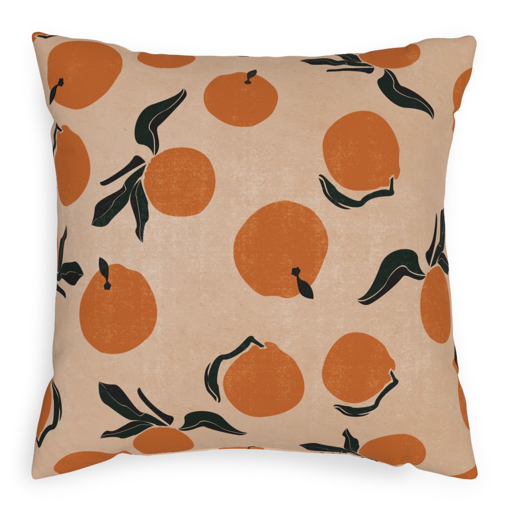 Mid-Century Clementines - Sandy Beige Pillow, Woven, White, 20x20, Double Sided, Orange, Orange