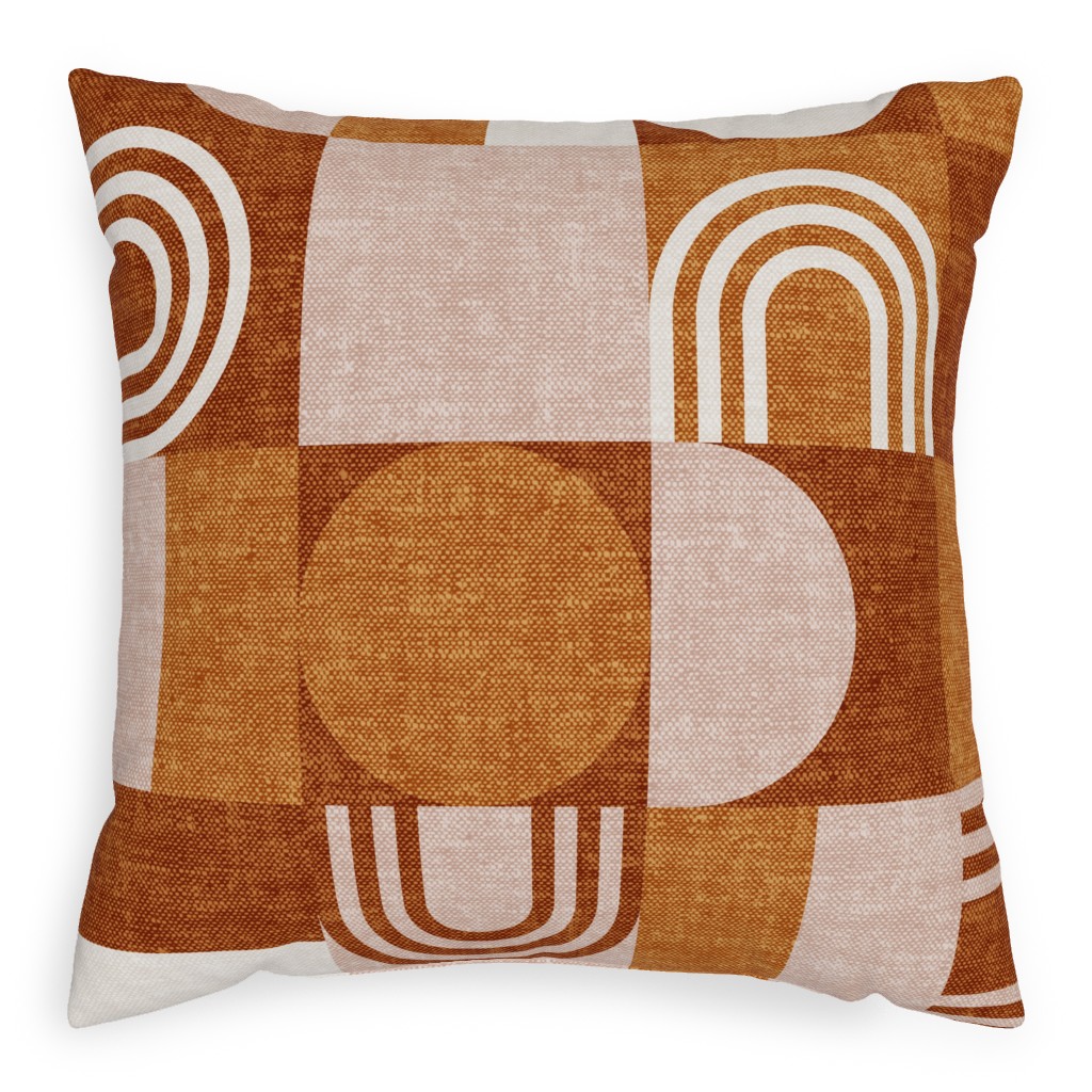 Aria Geometric Patchwork - Orange Pillow, Woven, White, 20x20, Double Sided, Orange, Orange