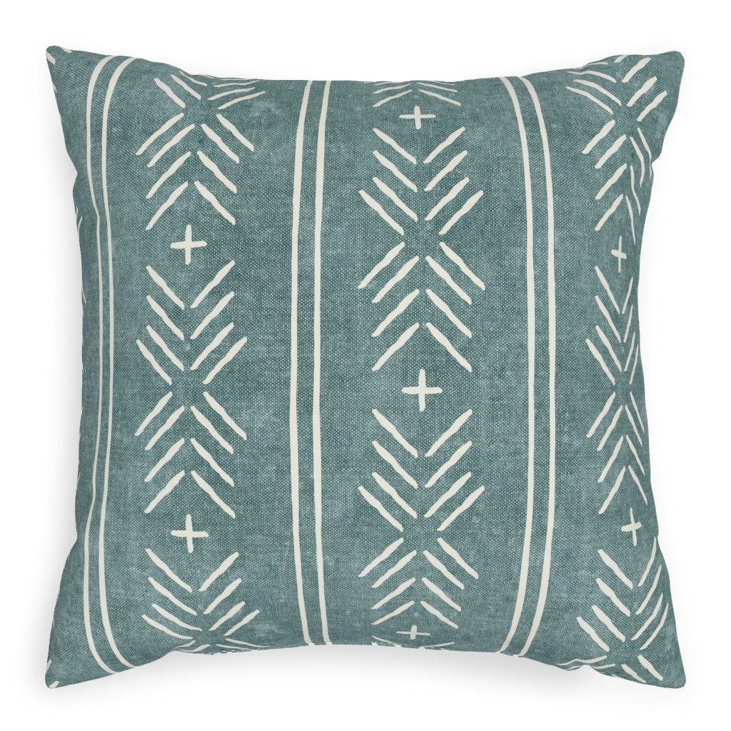 Mudcloth Arrow Stripes - Dusty Blue Pillow, Woven, White, 20x20, Double Sided, Blue