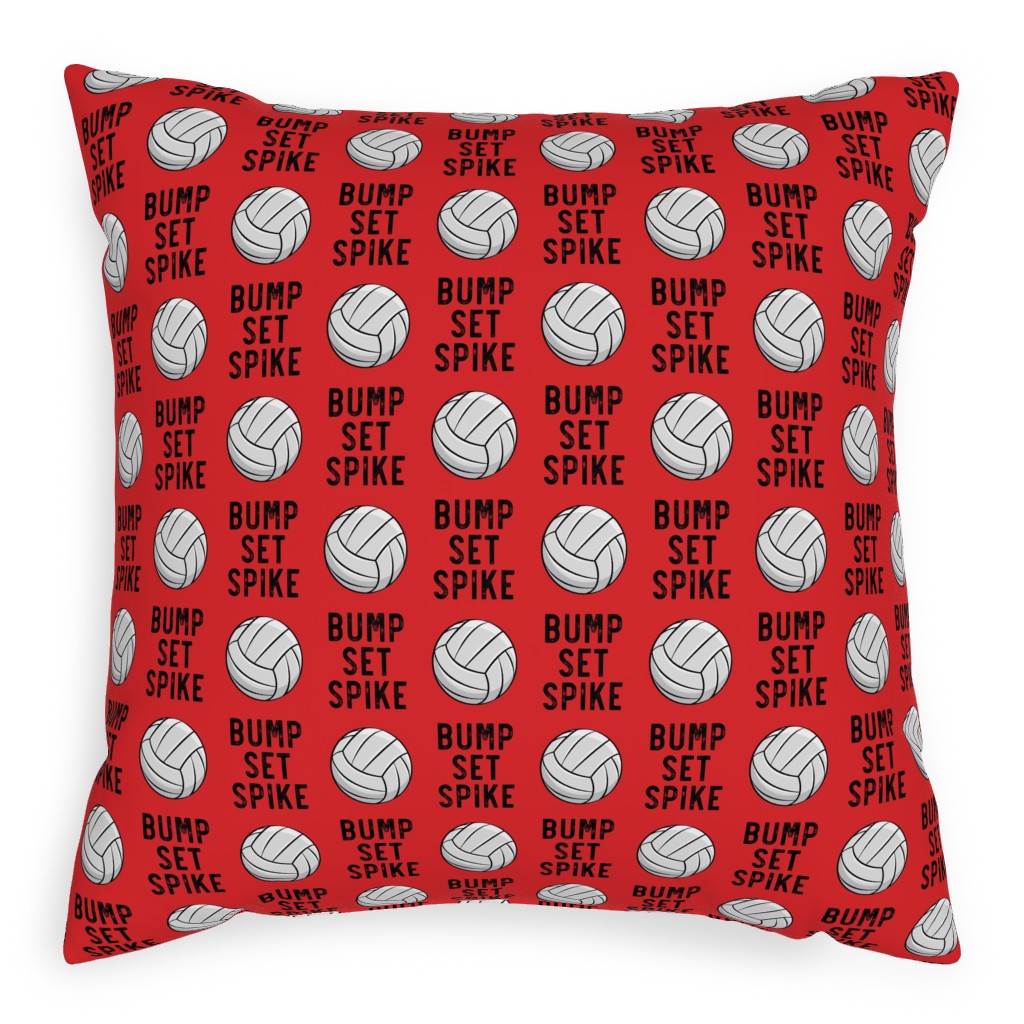 Bump Set Spike Volleyball Pillow, Woven, White, 20x20, Double Sided, Red