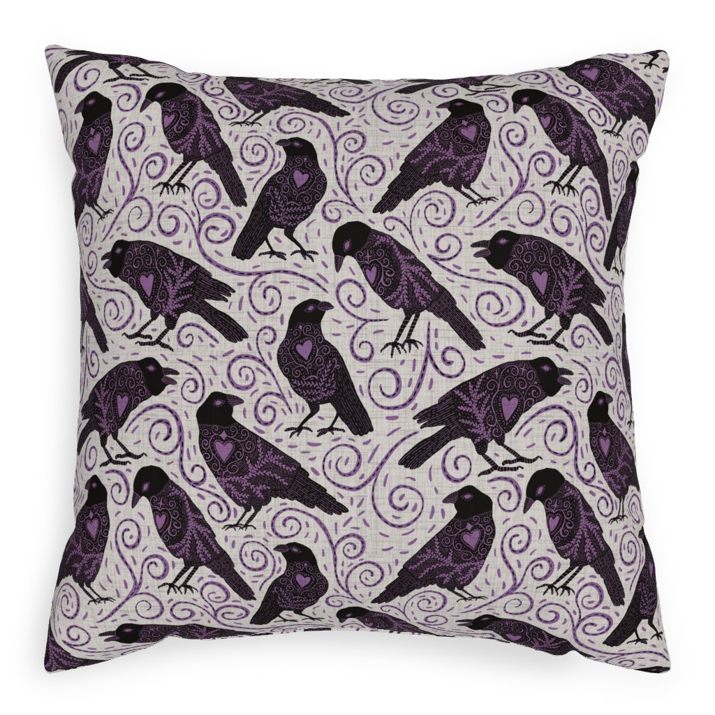 Raven - Ivory Pillow, Woven, White, 20x20, Double Sided, Purple, Purple