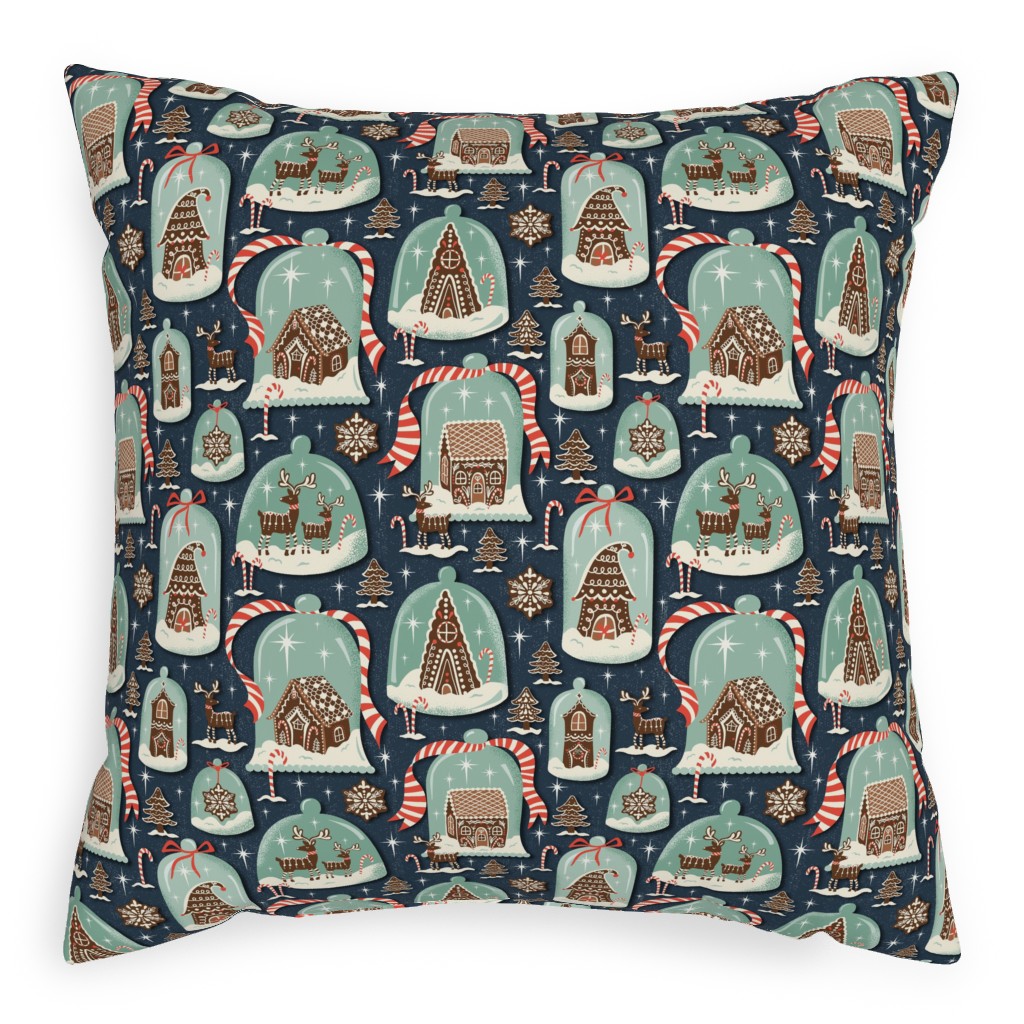 Christmas Gingerbread Village - Blue Pillow, Woven, White, 20x20, Double Sided, Multicolor