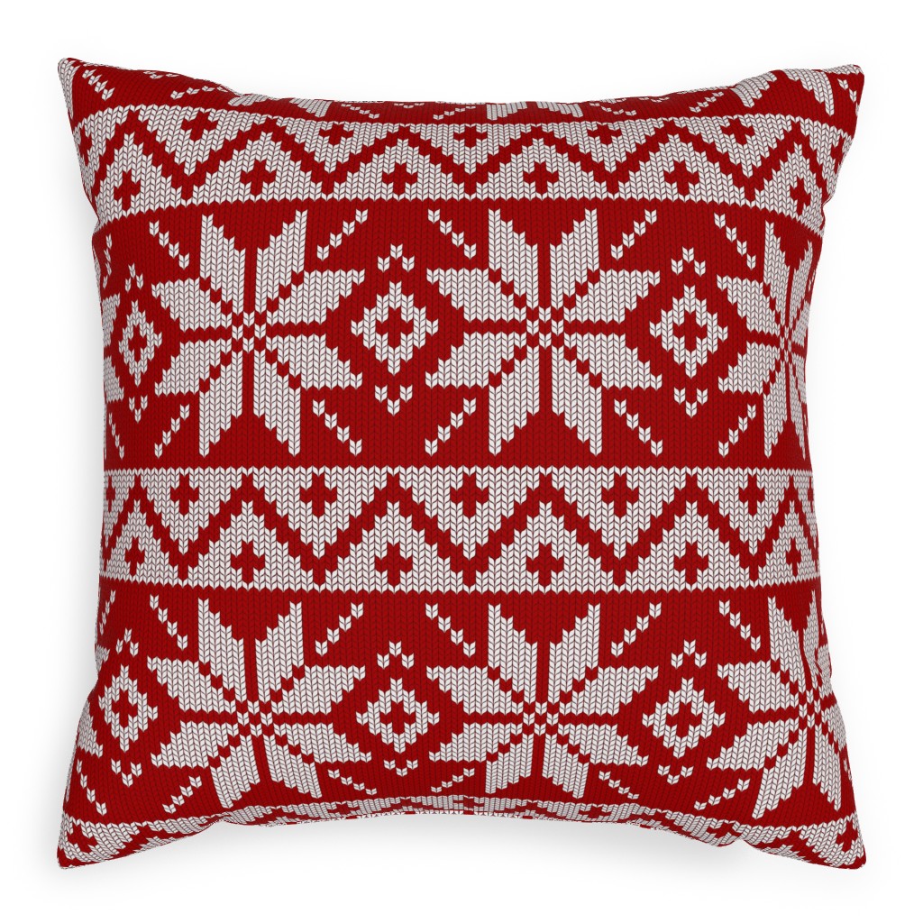 Christmas Knit - Red Pillow, Woven, White, 20x20, Double Sided, Red