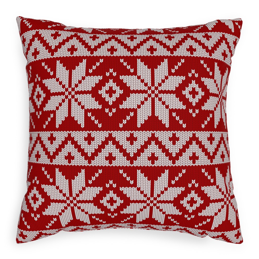 Christmas Knit - Red Pillow, Woven, White, 20x20, Double Sided, Red, Red