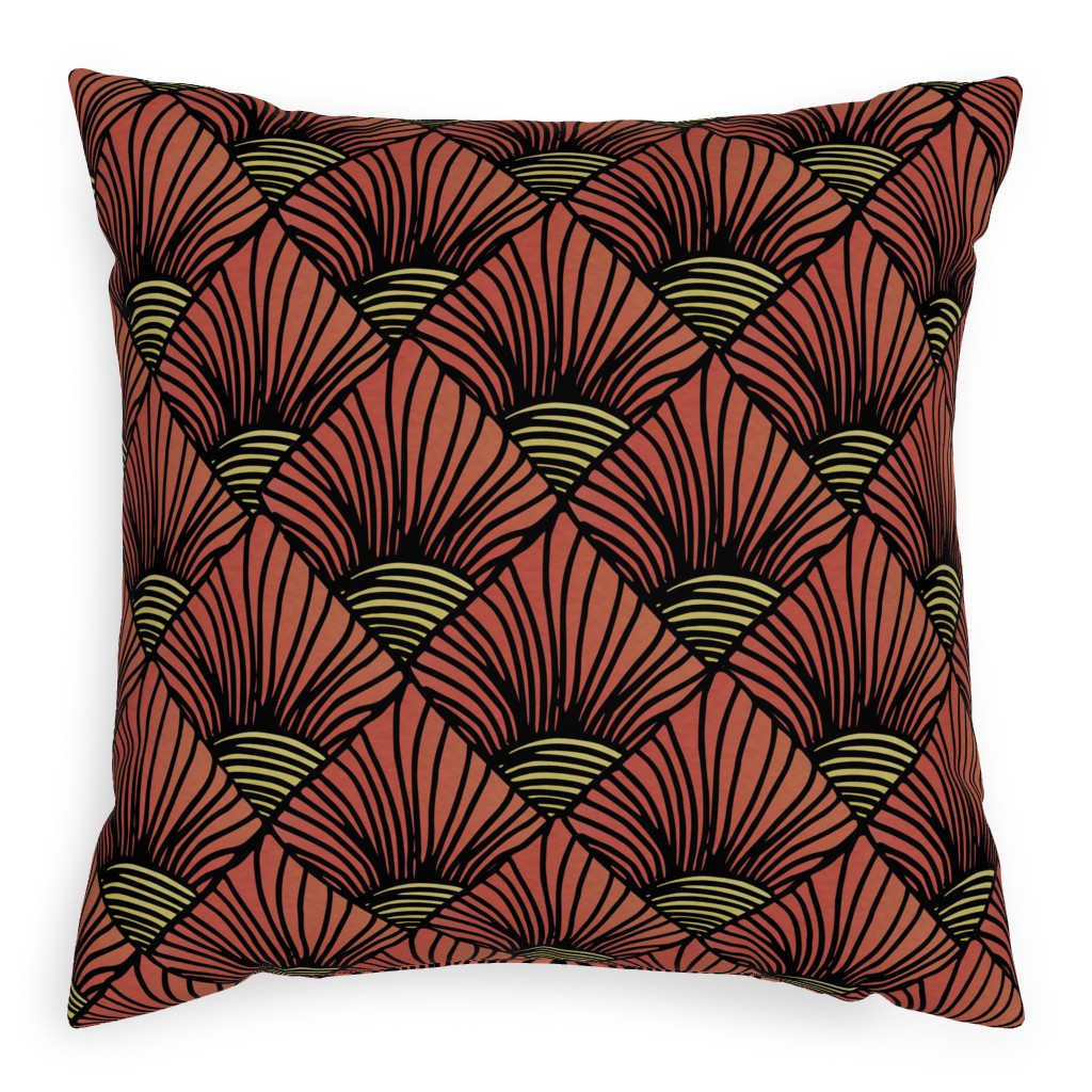 Art Deco Sunrise Pillow, Woven, White, 20x20, Double Sided, Red, Red