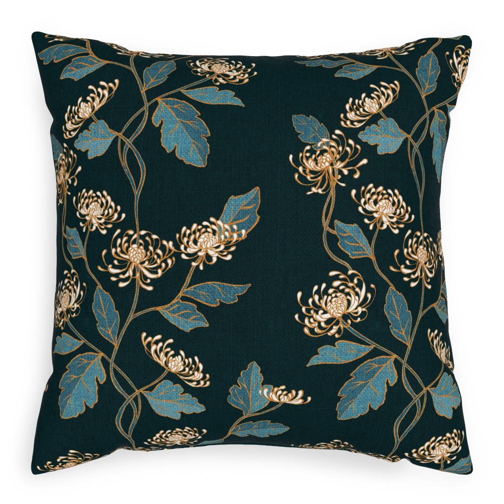 Chrysanthemum Nouveau Pillow, Woven, White, 20x20, Double Sided, Blue