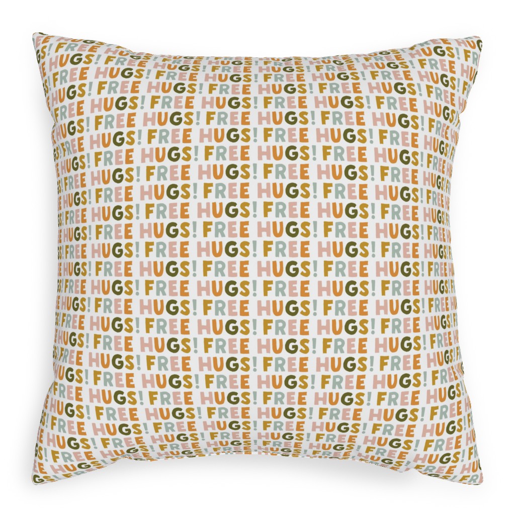 Free Hugs! - Multi Warm Pillow, Woven, White, 20x20, Double Sided, Multicolor