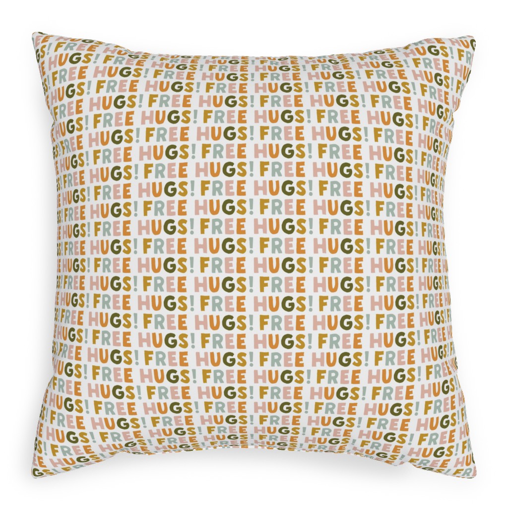 Free Hugs! - Multi Warm Pillow, Woven, White, 20x20, Double Sided, Multicolor