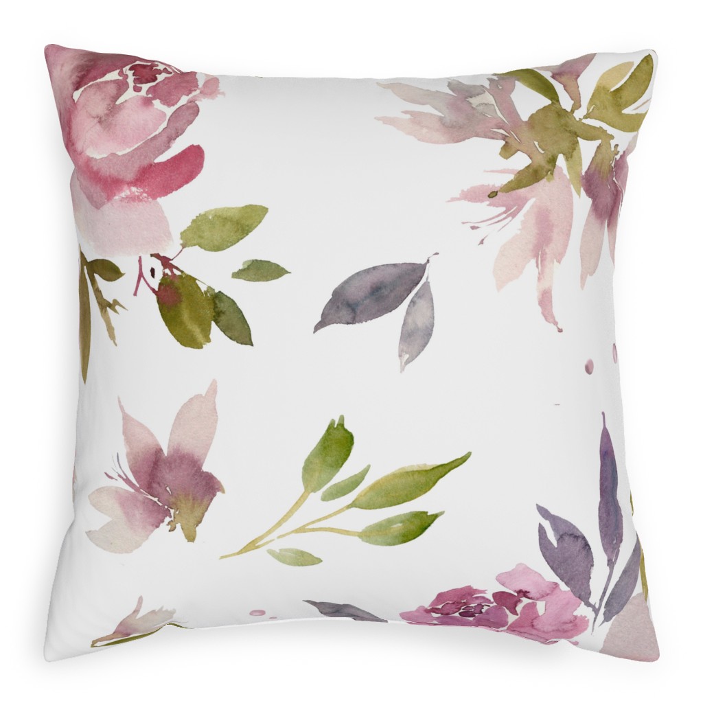 Watercolor Mauve Floral - Pink and Purple Pillow, Woven, White, 20x20, Double Sided, Pink, Bright Pink